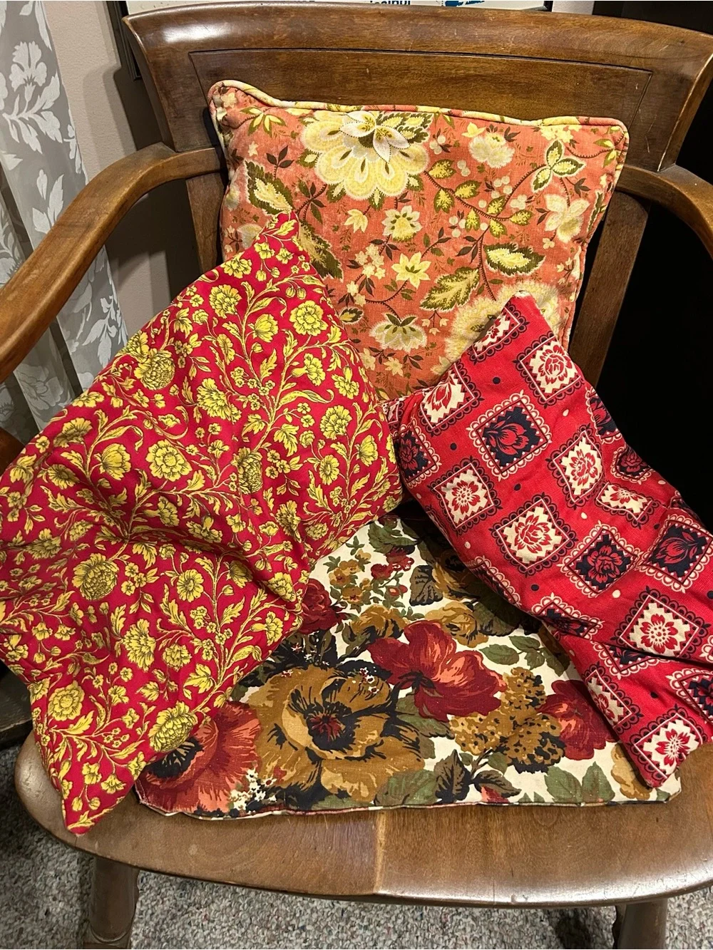 Lot 4 vintage pillows throw chair pad primitive handmade make-do's cottage core